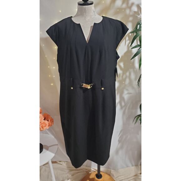 Calvin Klein NWT Buckle Sheath Dress Plus Size 16W Black Gold Career Office Work - Picture 1 of 16